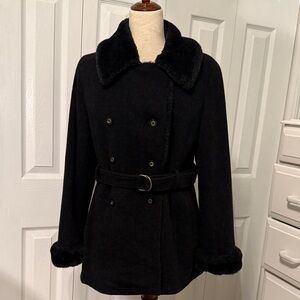 Charles Klein Wool Black Double-Breasted Women's Pea Coat size 6
